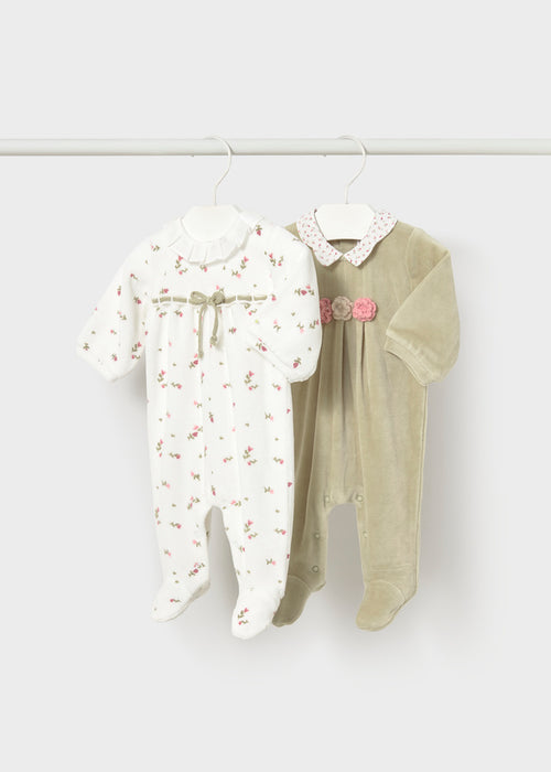 Mayoral Velour Footie, Beige Print