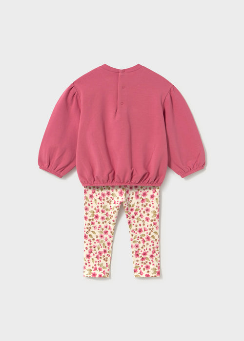 Flower Sweatshirt with Floral Legging Set, Pink