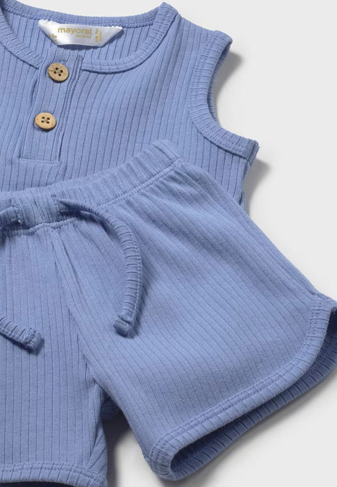 Mayoral Baby Boy Ribbed Short & Hat Set Blue