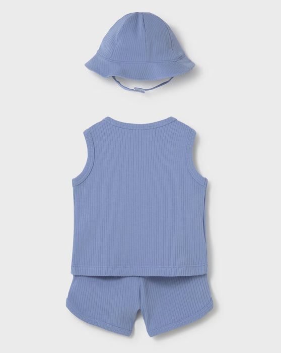 Mayoral Baby Boy Ribbed Short & Hat Set Blue
