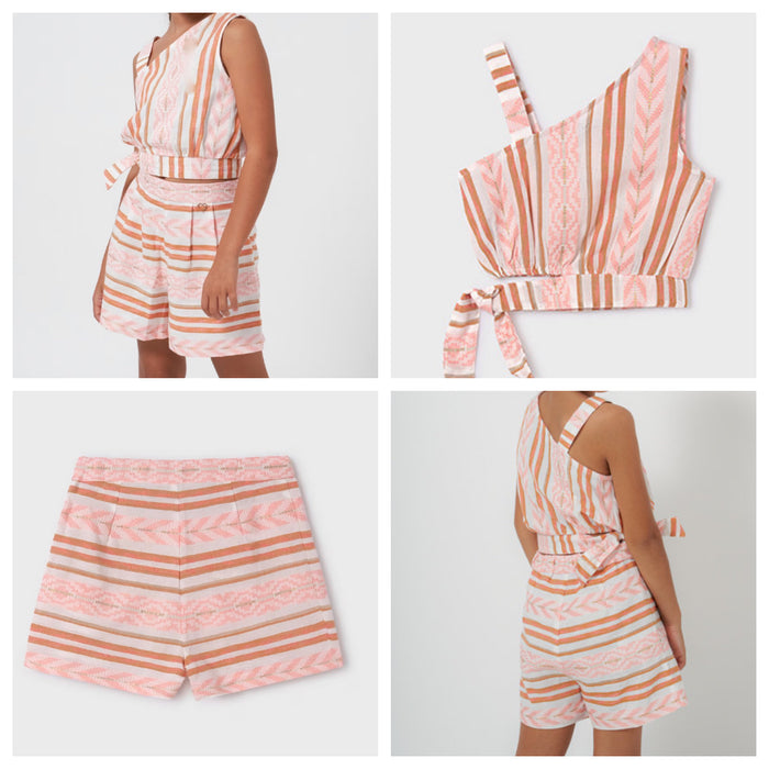 Striped One-Shoulder Top & Matching Shorts Set image 11