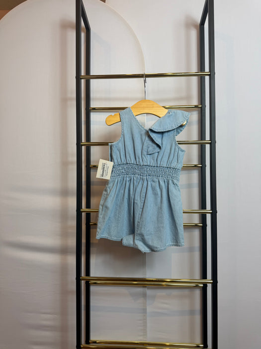 One-Shoulder Ruffle Denim Romper