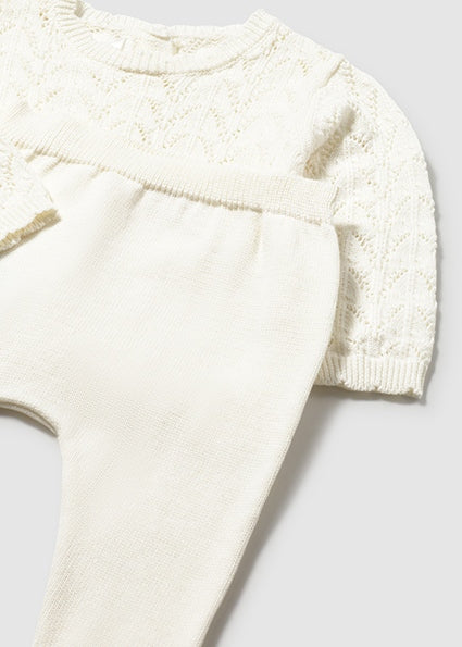 Mayoral Baby Knit Two-Piece Footed Set Cream