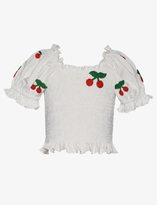 Baby Sara Toddler Cherry Smocked Top & Denim Short Set