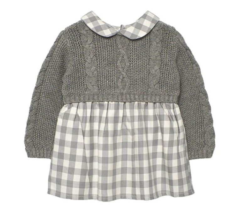 Grey Knit & Gingham Dress
