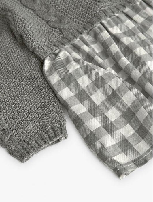 Grey Knit & Gingham Dress