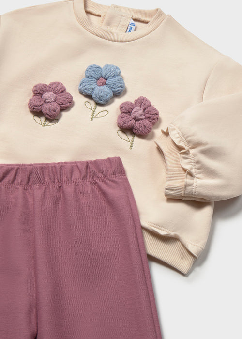 Flower Sweatshirt with Purple Pant Set