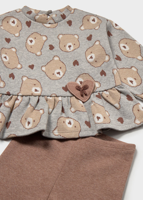 Bear Sweater Dress with Leggings, Gray/Brown