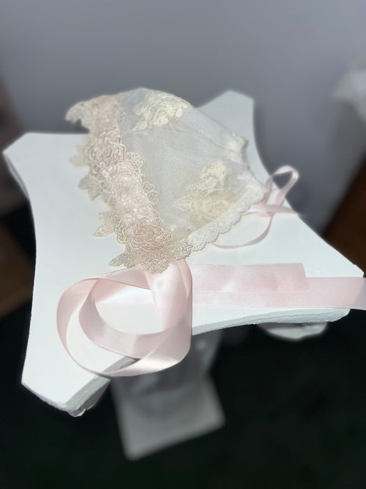 Cream Lace Overlay Romper w/ Bonnet
