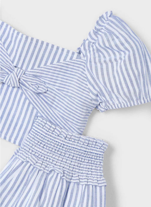 Blue & White Striped Puff Sleeve Set