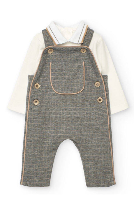 Grey Overall Set with White Collared Shirt