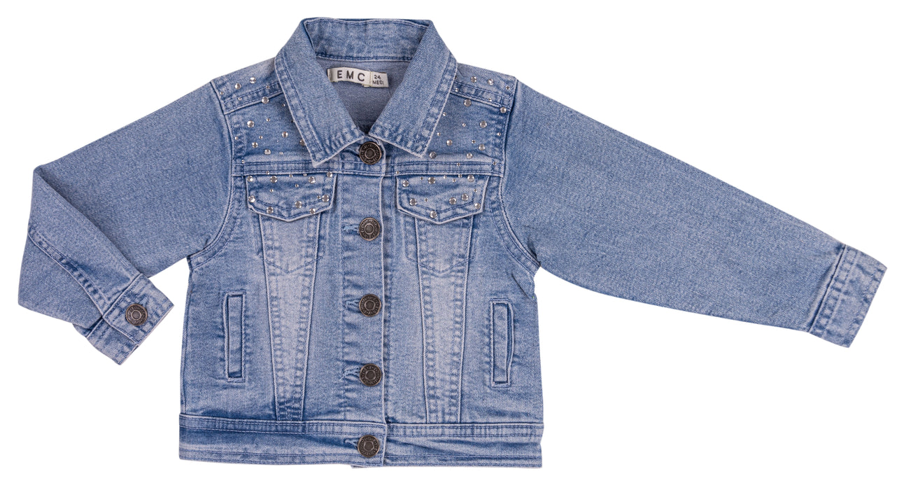 Girls shimmer denim jacket with rhinestones – perfect for fall layering
