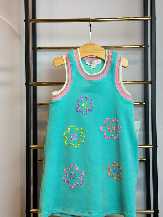 Aqua Velour Floral Dress