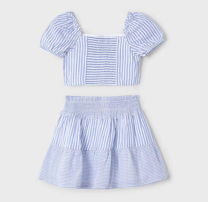 Blue & White Striped Puff Sleeve Set
