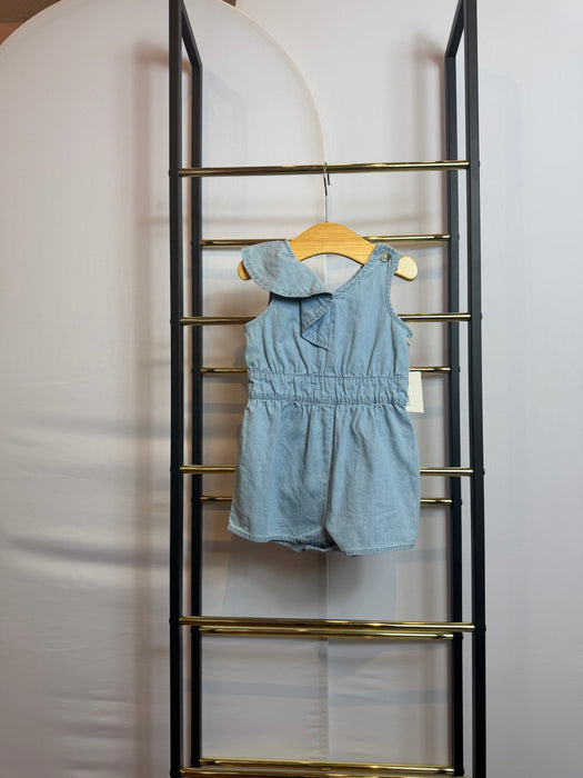 One-Shoulder Ruffle Denim Romper