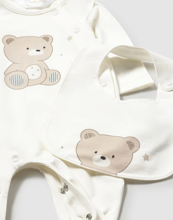 Mayoral Baby Boy Bear Footie & Bib Set Natural