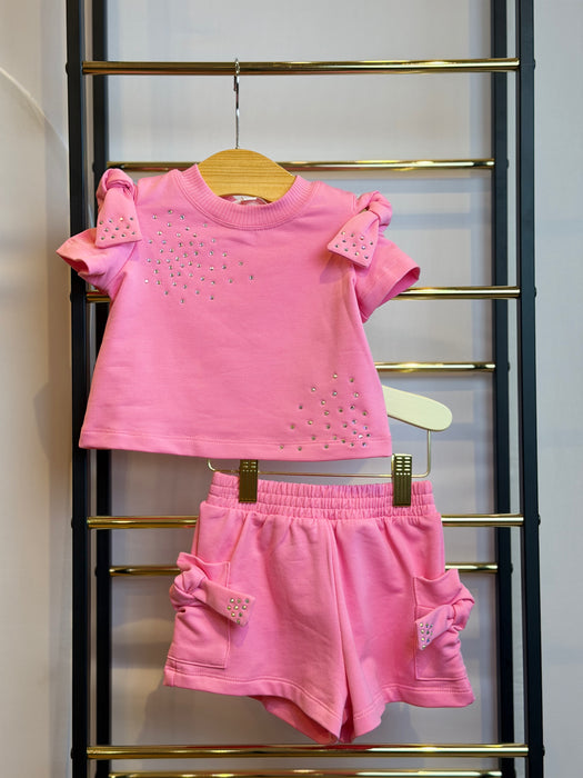 Baby Sara Pink Bow Rhinestone Short Set