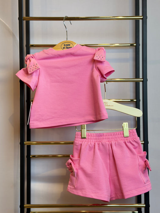 Baby Sara Pink Bow Rhinestone Short Set