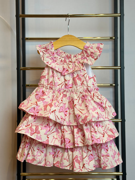 Baby Sara Pink Bow Tiered Toddler Dress