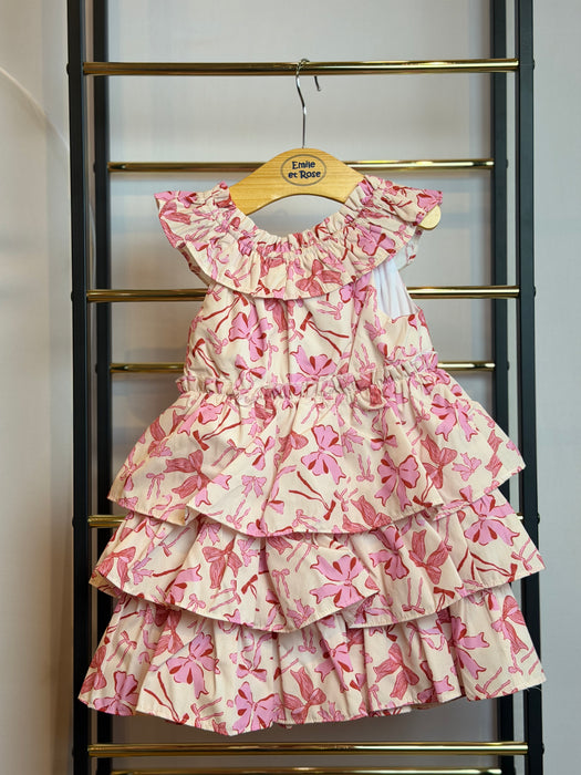 Baby Sara Pink Bow Tiered Toddler Dress
