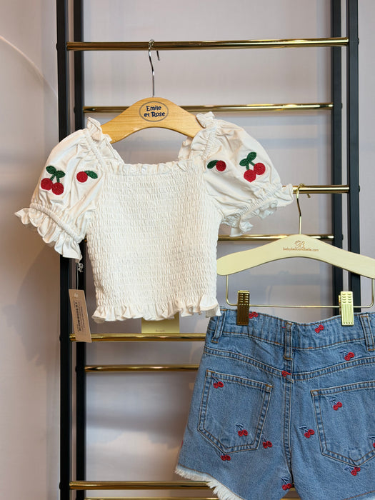 Baby Sara Toddler Cherry Smocked Top & Denim Short Set