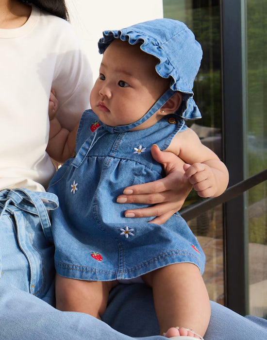 Mayoral Baby Girl Denim Dress & Hat Set Strawberry