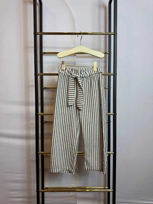 Flower Detail Blouse w/ Striped Pants