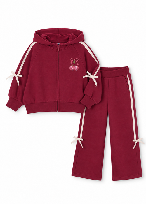 Toddler Cherry Sweatsuit, Burgundy