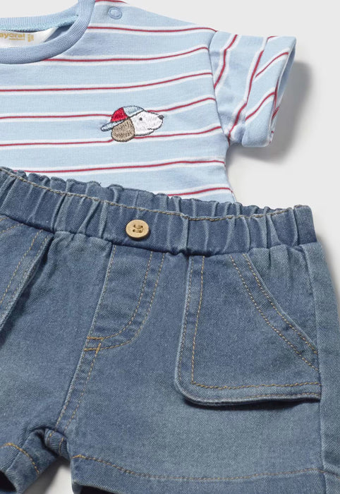 Mayoral Baby Boy Striped Tee & Denim Short Set Blue