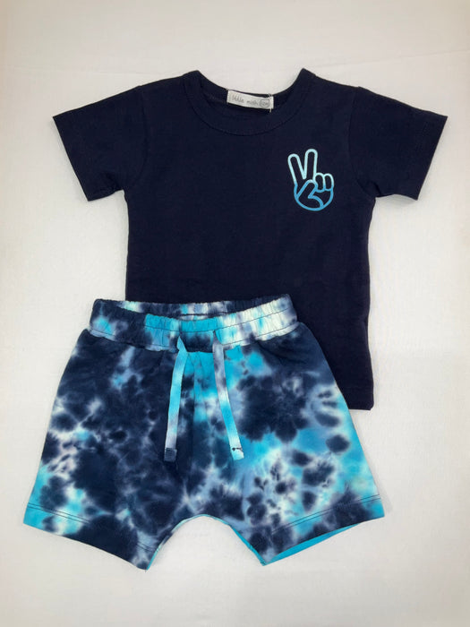 Blue Tie Dye Peace Short Set