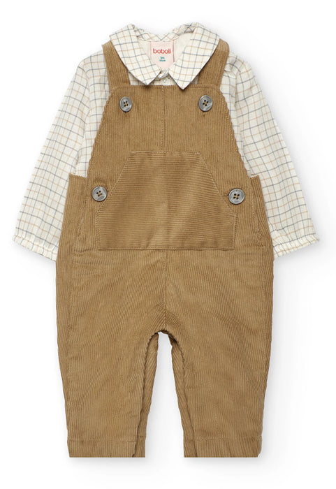 Corduroy Overall Set with Check Shirt