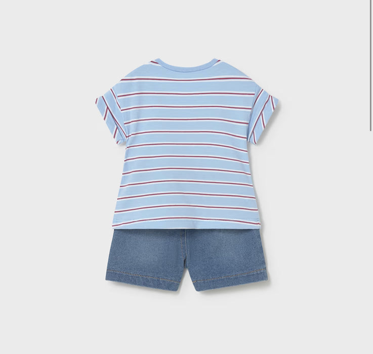 Mayoral Baby Boy Striped Tee & Denim Short Set Blue