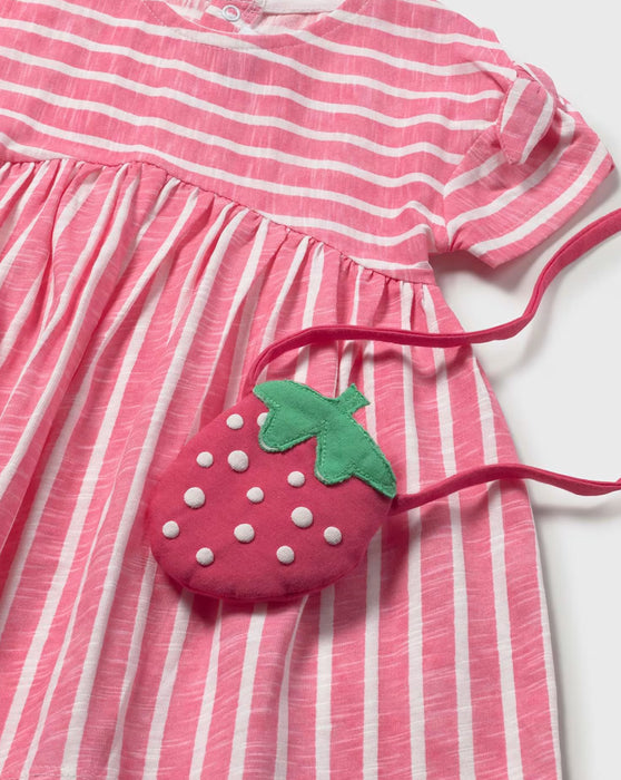 Mayoral Infant Girl Stripe Dress & Strawberry Bag Geranium