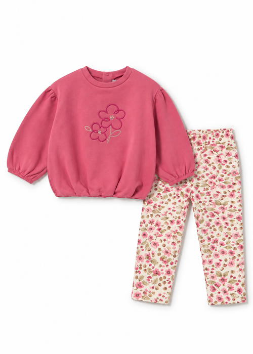 Flower Sweatshirt with Floral Legging Set, Pink