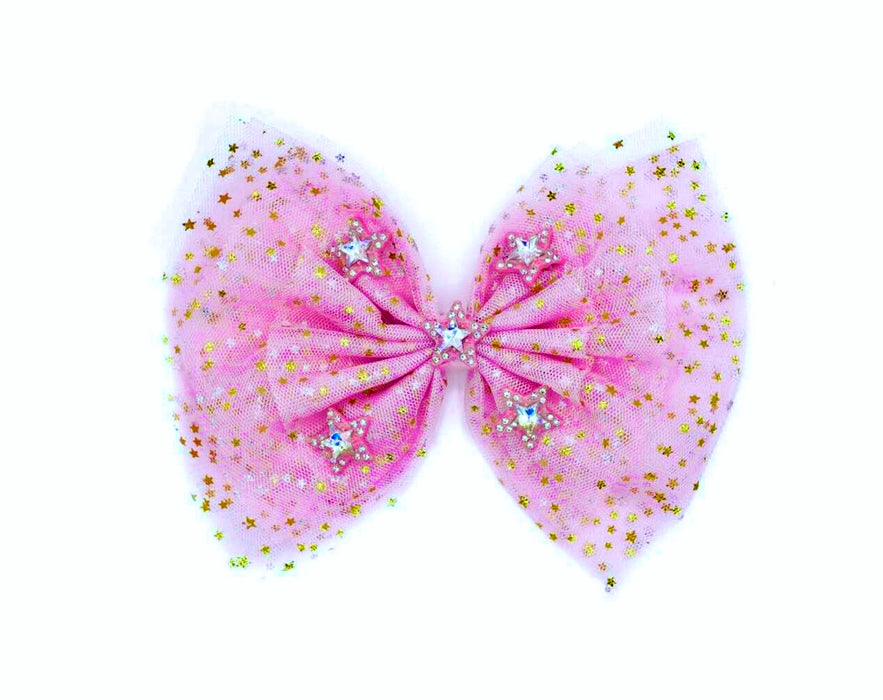 Pink Stars Bow Clip