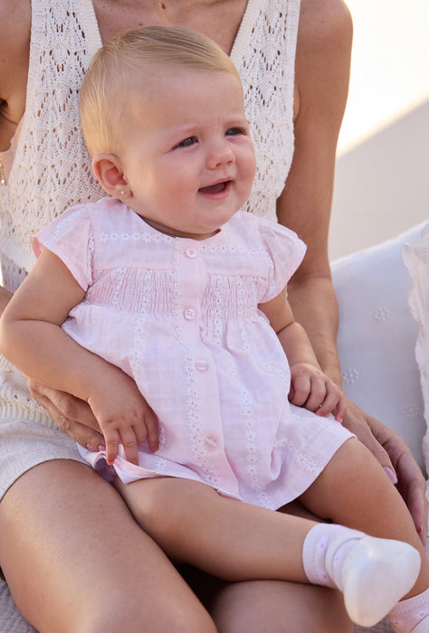 Infant Pink Eyelet Dress & Bloomer Set