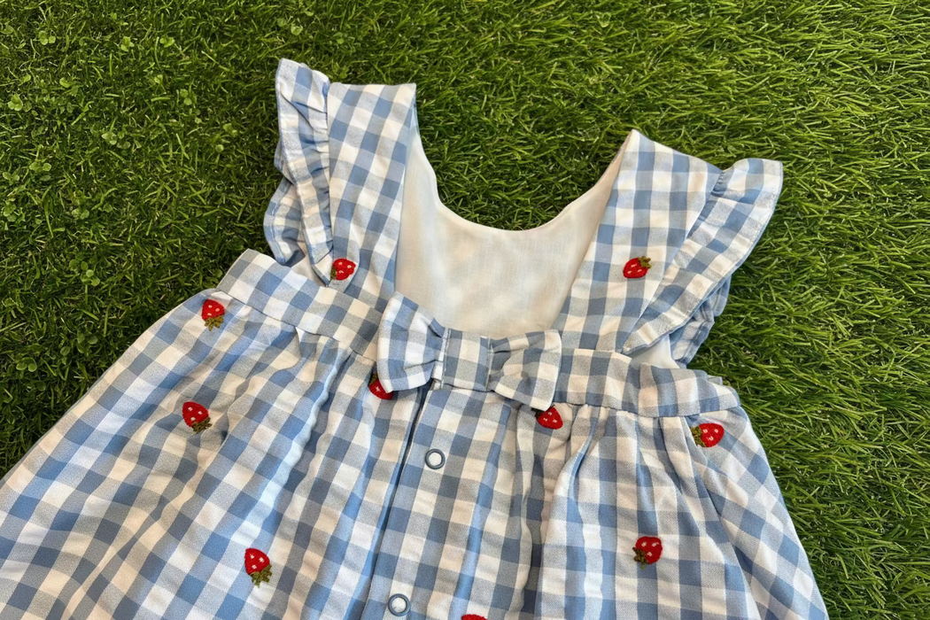 Mayoral Baby Gingham Strawberry Romper Dress Blue