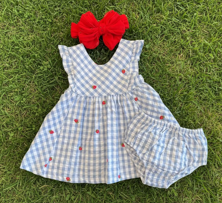 Mayoral Baby Gingham Strawberry Romper Dress Blue