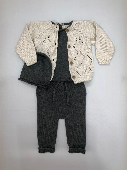 Grey and Cream Sweater Set w/ Beanie - 3 Mos