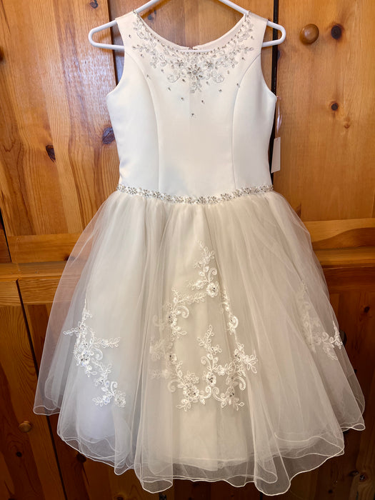 Embroidered Neckline & Lace Skirt Communion Dress
