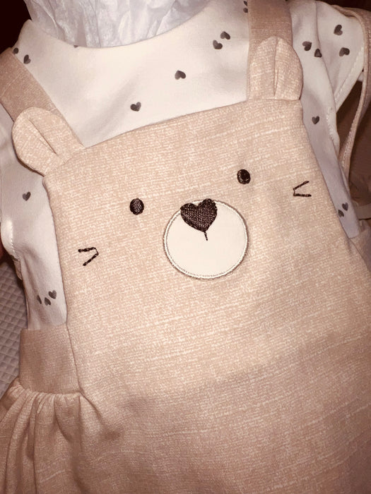 Mayoral Baby Bear Motif Faux Overall Romper Cream