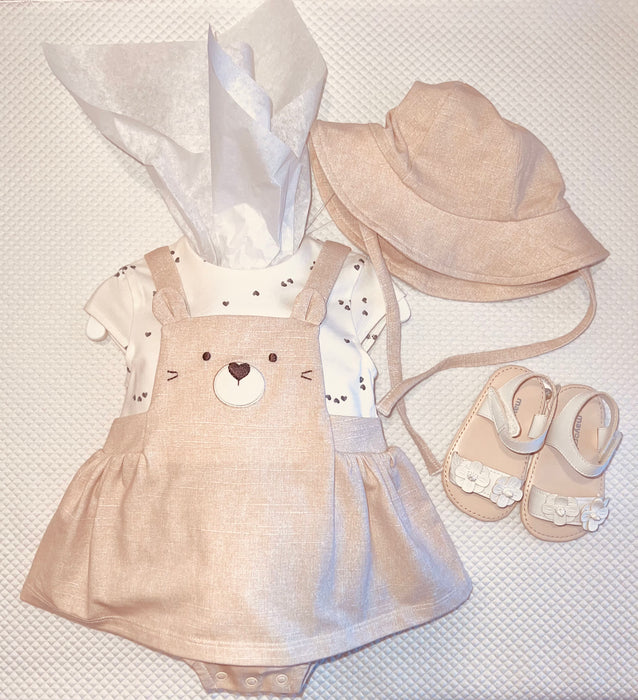 Mayoral Baby Bear Motif Faux Overall Romper Cream