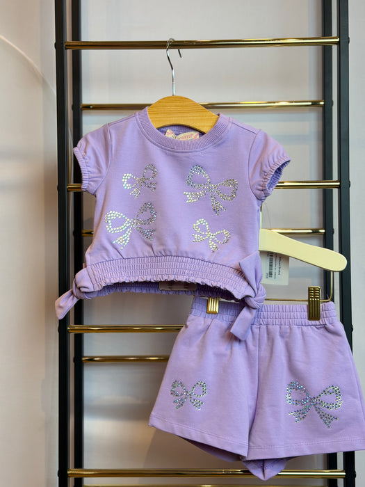 Lilac Rhinestone Bow 2pc