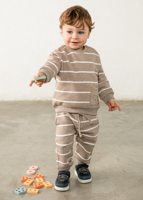 Mayoral Dino Tan Stripe Sweatsuit, Infant