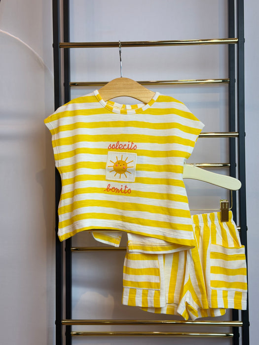 Mayoral Toddler Girl Knit Short Set Yellow Stripe