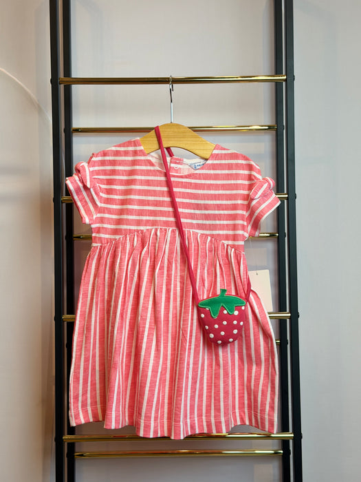 Mayoral Infant Girl Stripe Dress & Strawberry Bag Geranium