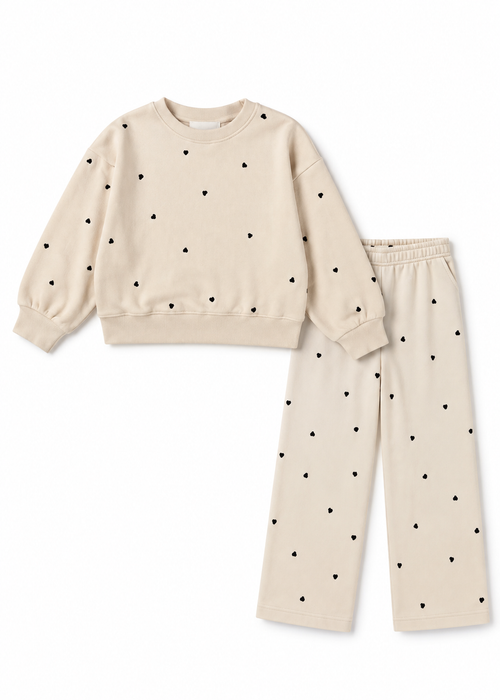 Molo Heart Print Sweatsuit, Beige