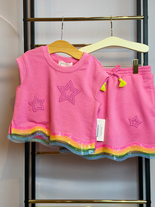 Stars & Colorful Sequin Trim Skirt Set
