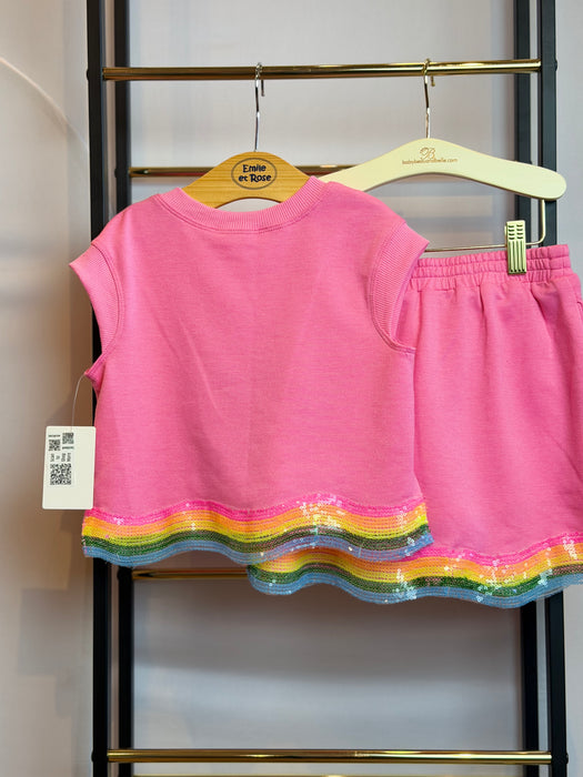 Stars & Colorful Sequin Trim Skirt Set