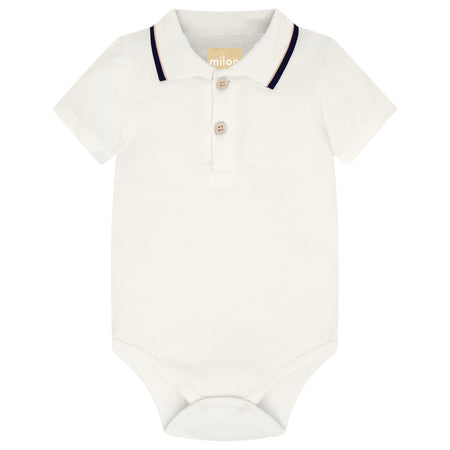 Beige Overall & Polo Bodysuit Set image 1